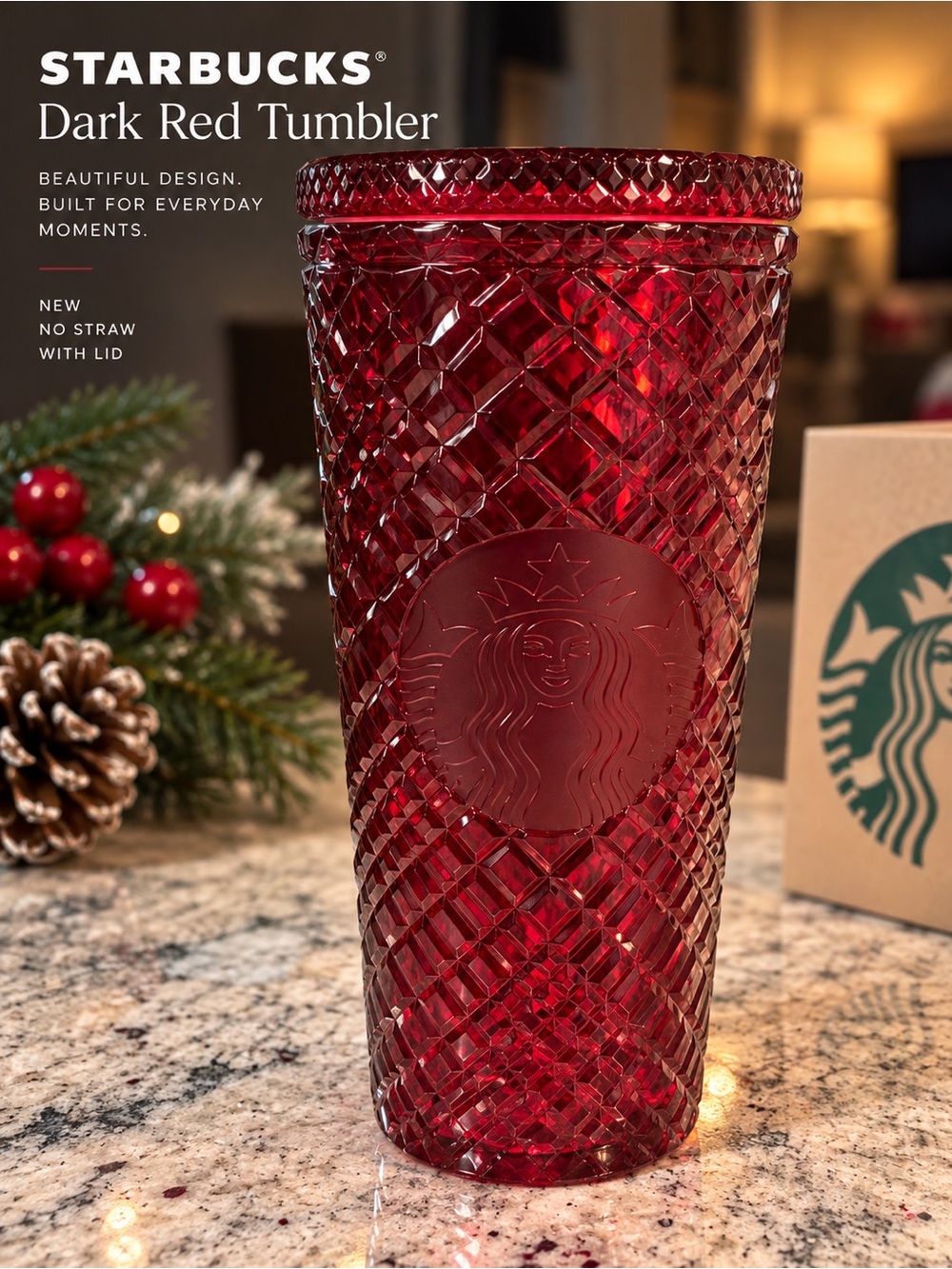 Starbucks Dark Red Diamond Tumbler NEW no straw